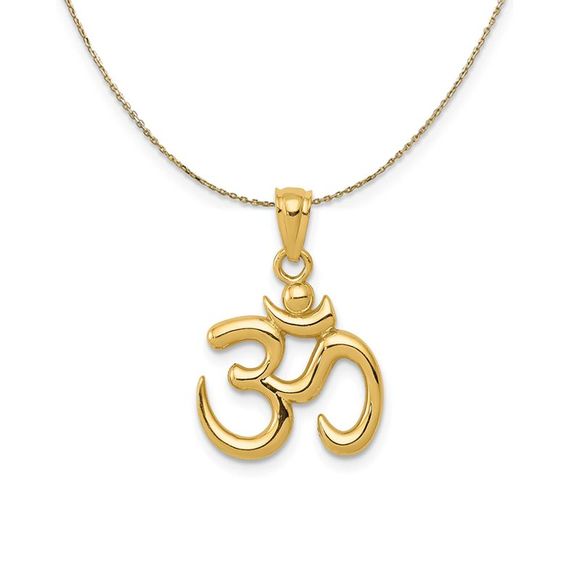 14k Yellow Gold 2D Om Symbol Necklace - 20 Inch - Picture 1 of 6